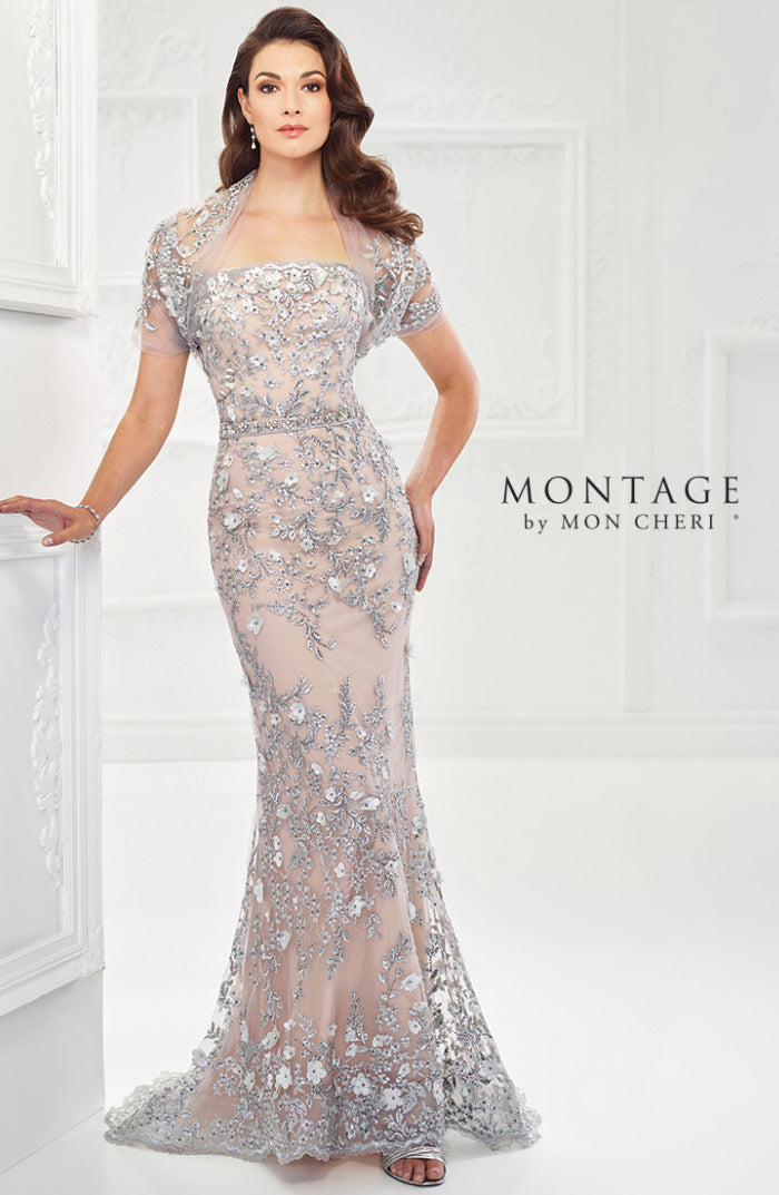 Mon Cheri 118961 Strapless Tulle and Beaded Lace Gown
