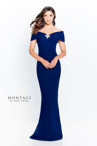 Montage 120905 Off-The-Shoulder Crepe Fit and Flare Gown