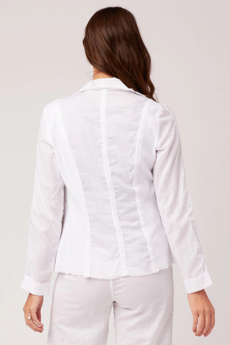 Cotton Linen Rawedge Safari Jacket | Bright White