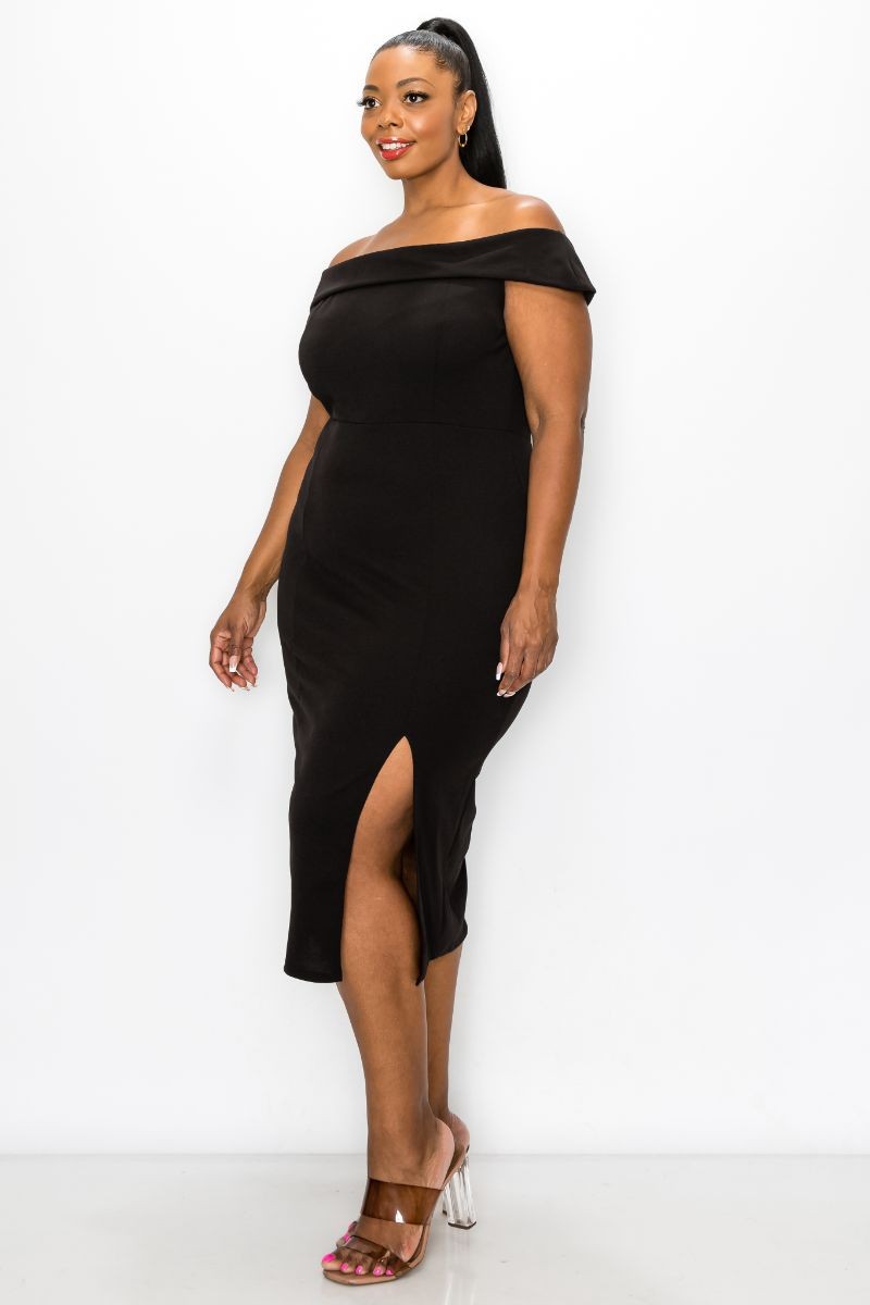 Off the Shoulder Bodycon With Slit | Black