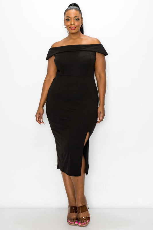 Off the Shoulder Bodycon With Slit | Black