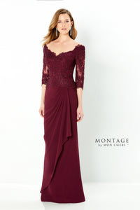 Montage 220942 Off The Shoulder Lace Chiffon Gown With 3/4 Sleeve