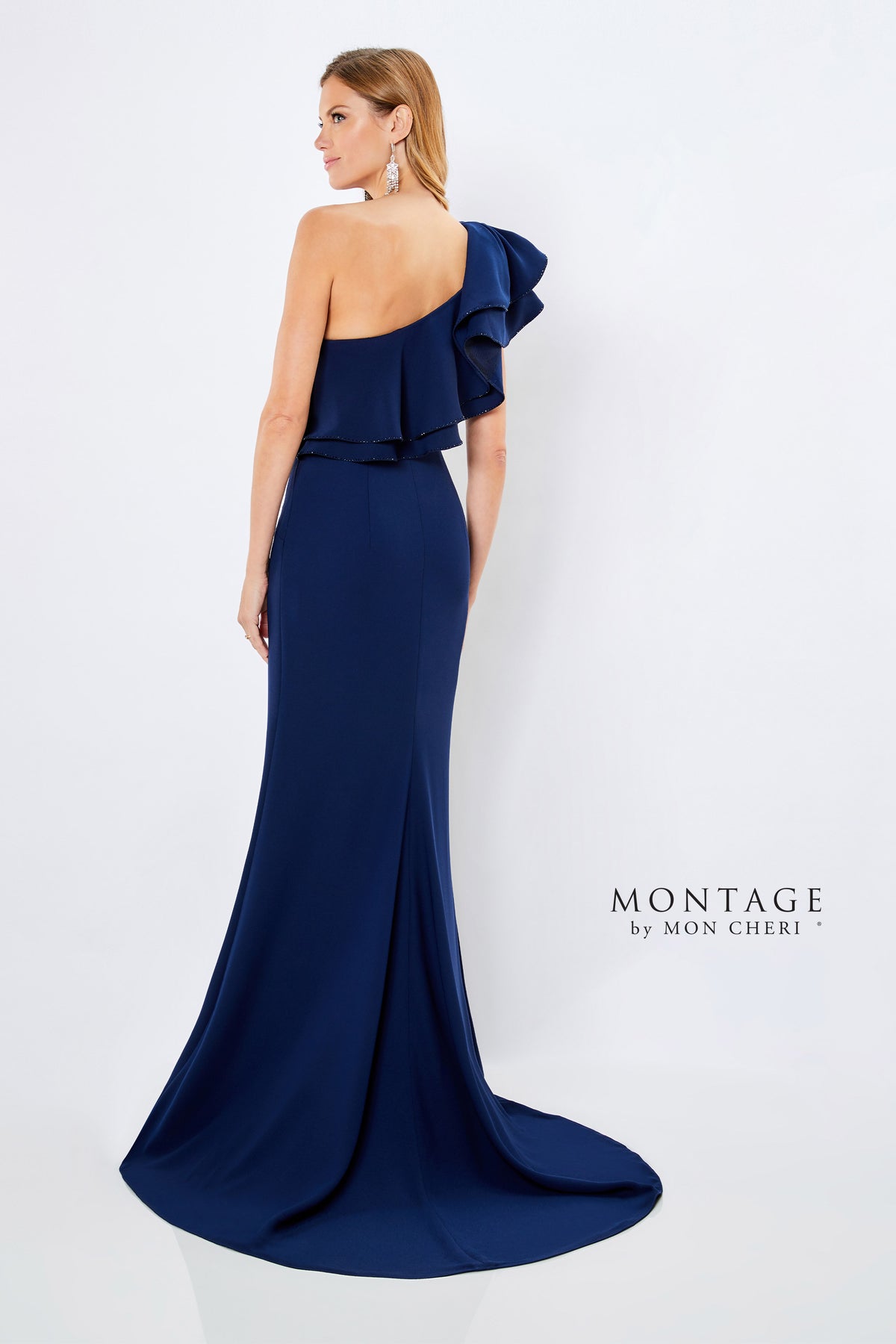 Montage 221975 Ruffle One Shoulder Crepe Gown