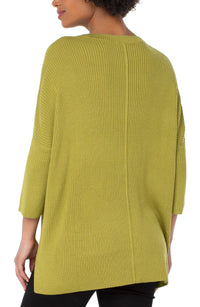 3/4 Sleeve Ribbed Knit Sweater | Chartreuse, Black