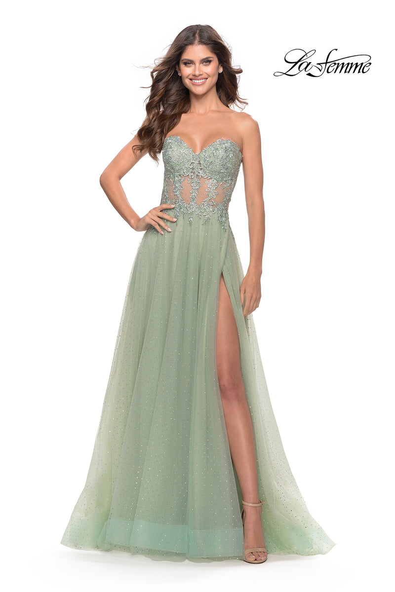 La Femme 31367 Lace/Tulle Strapless Beaded