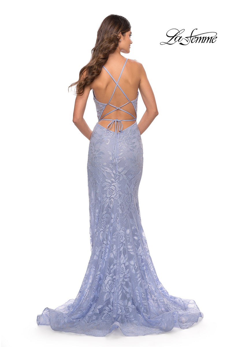 La Femme 31404 Rhinestone Embellished Lace Gown