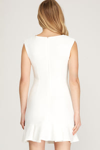 Sleeveless Square Neck Pleated Hem Dress | Off White