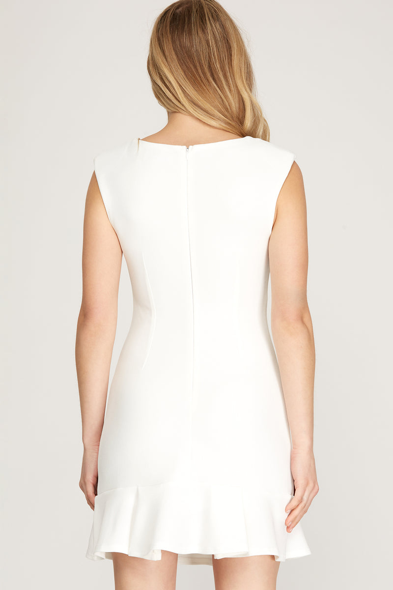 Sleeveless Square Neck Pleated Hem Dress | Off White