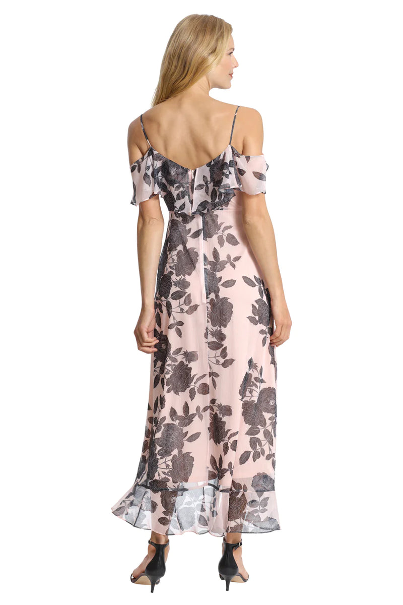 Cold Shoulder Floral Midi Dress | Blush/Black