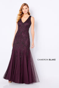 Cameron Blake 221684 V-Neck Beaded Godet Gown