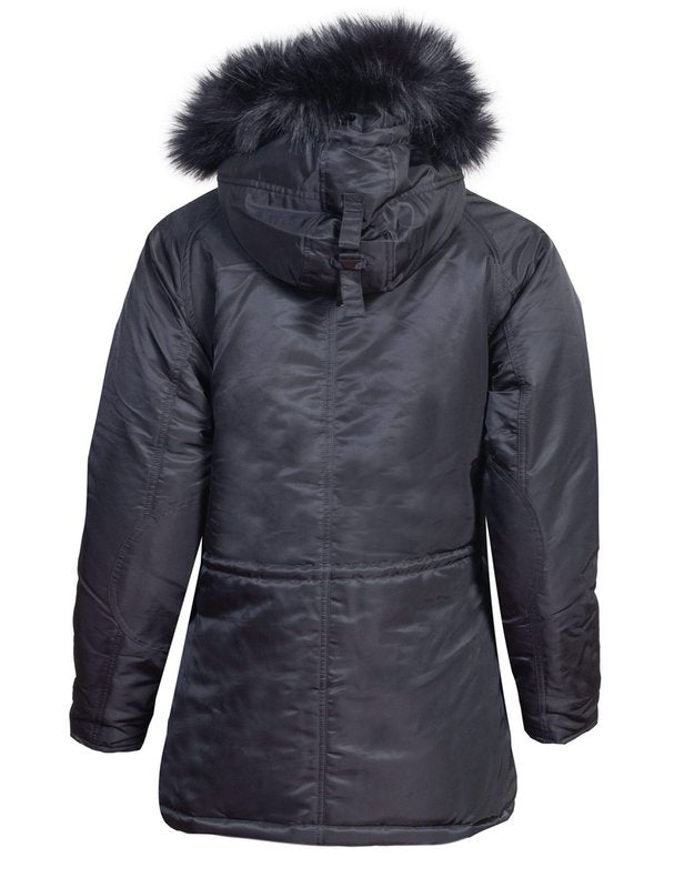 Schott Women's Flight Parka With Removeable Faux Fur Hood | Black