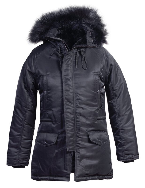 Schott Women's Flight Parka With Removeable Faux Fur Hood | Black