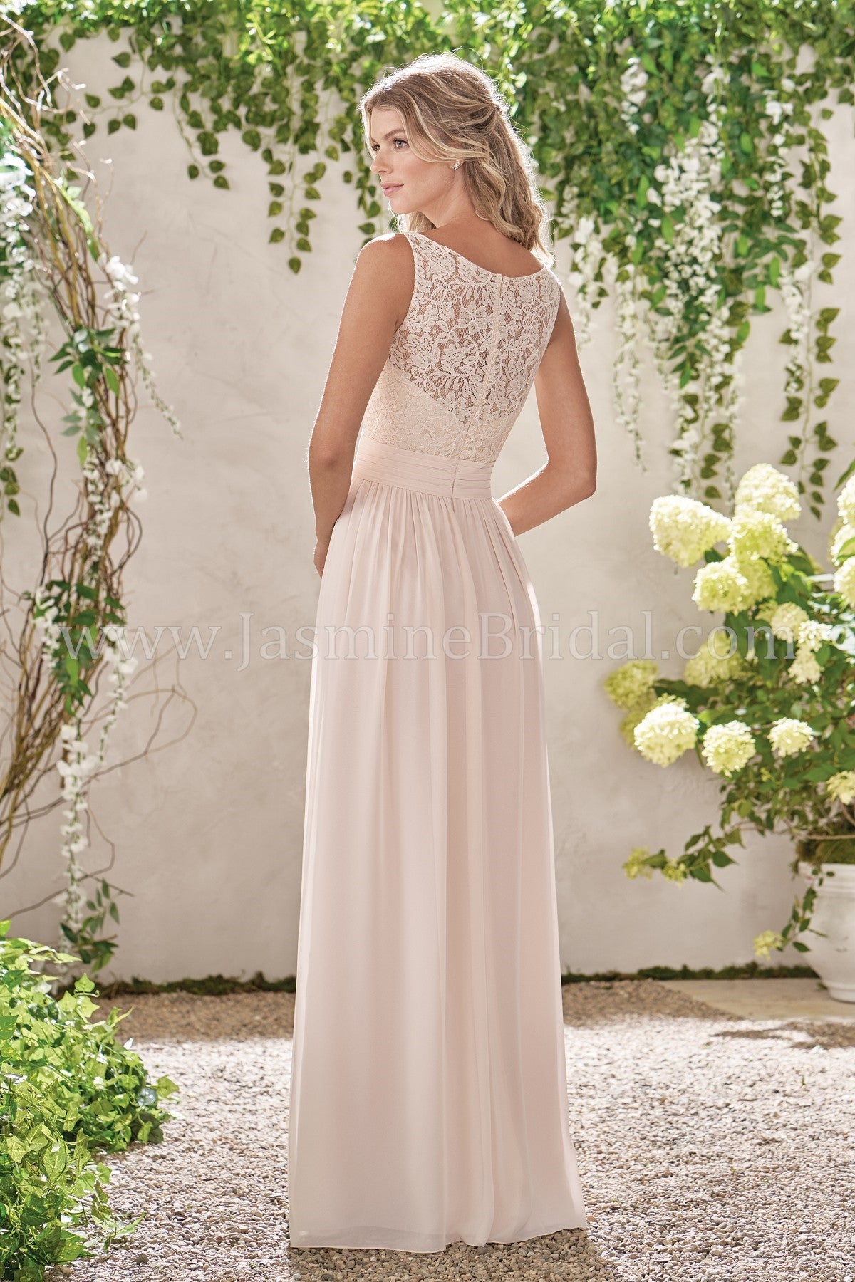 Poly Chiffon V-Neck Dress with Lace and Rouching - Available Long or Short - Several Colors - Sizes 00-34 - In Store ONLY