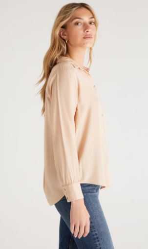 Camille Cupro Long Sleeve Top | Champagne