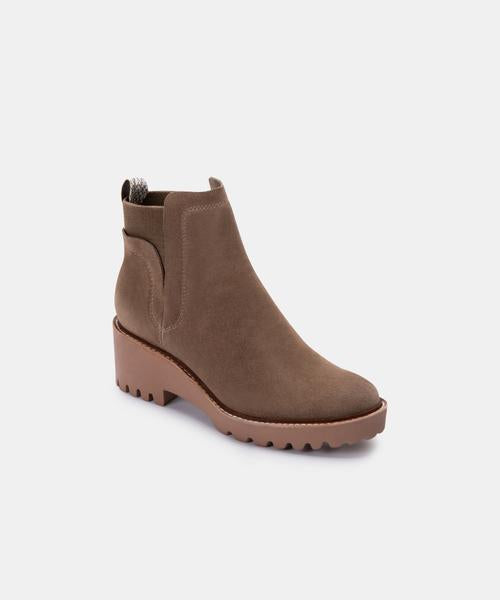 "Huey" Chunky Bootie | Light Olive Suede
