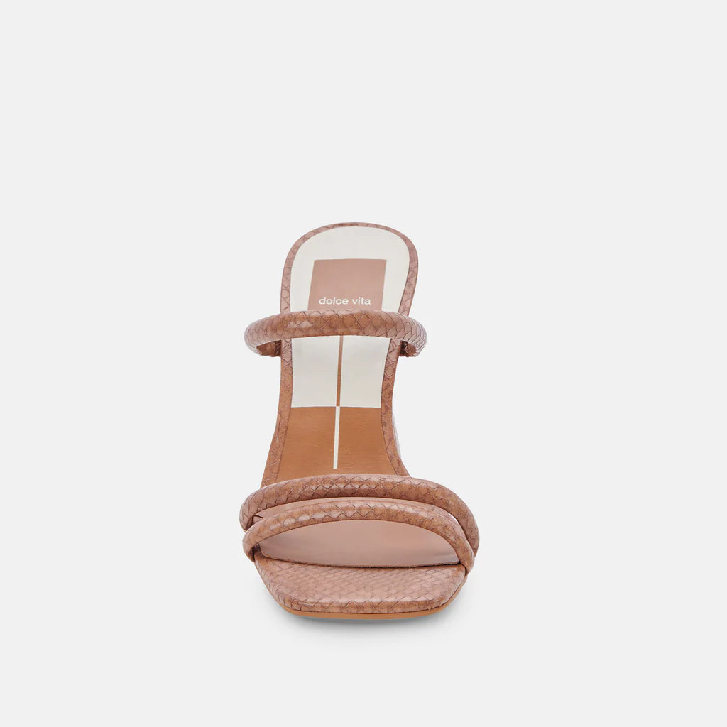 Strappy Tapered Heel | Luggage Embossed