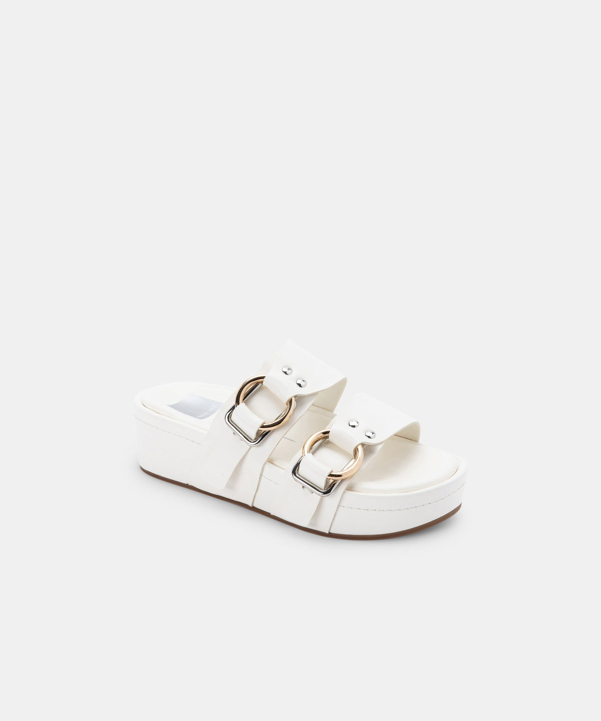 Platform Double Buckle Slide Sandal | White Stella