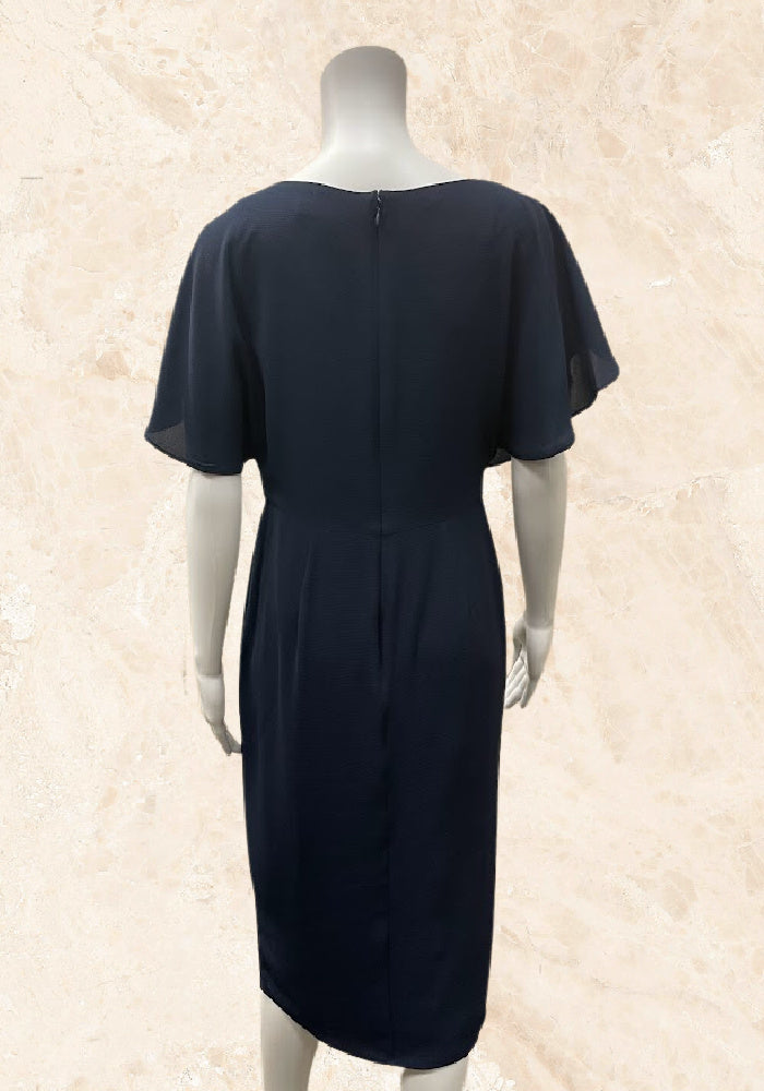 Navy Crepe Blouson Cocktail Dress With Flutter Sleeve | Navy