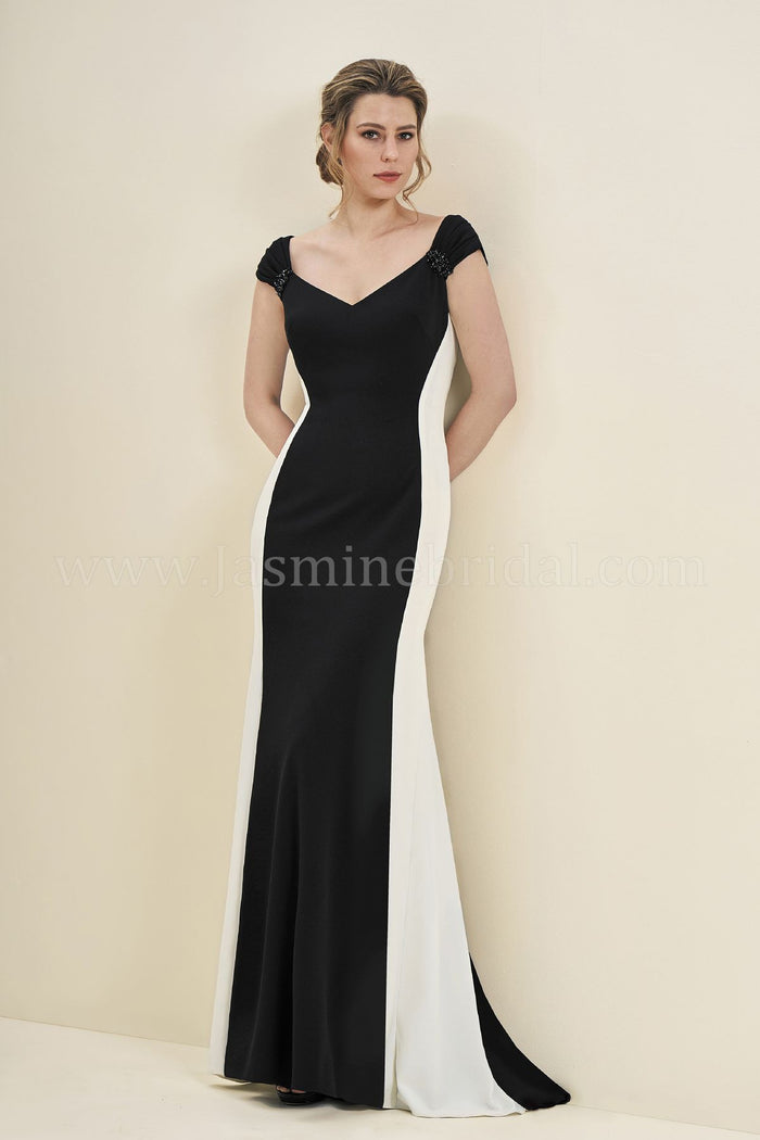 Jade Couture Stretch Crepe Two Tone Gown J195054