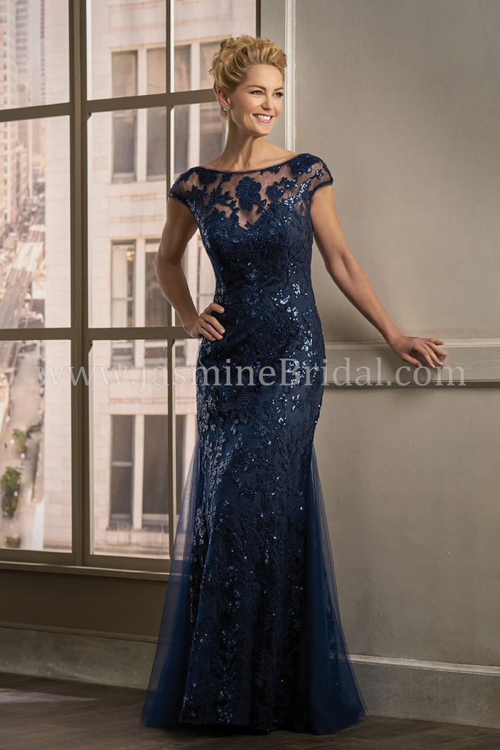 Jade Couture K198011 Cap Sleeve Sequins Lace Illusion Dress
