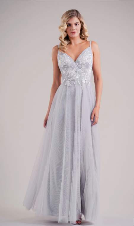 Lace Appliqué and Soft Tulle V Neck Bridesmaid Dress | Available Long or Short - Several Colors - Sizes 00-34 | In Store ONLY