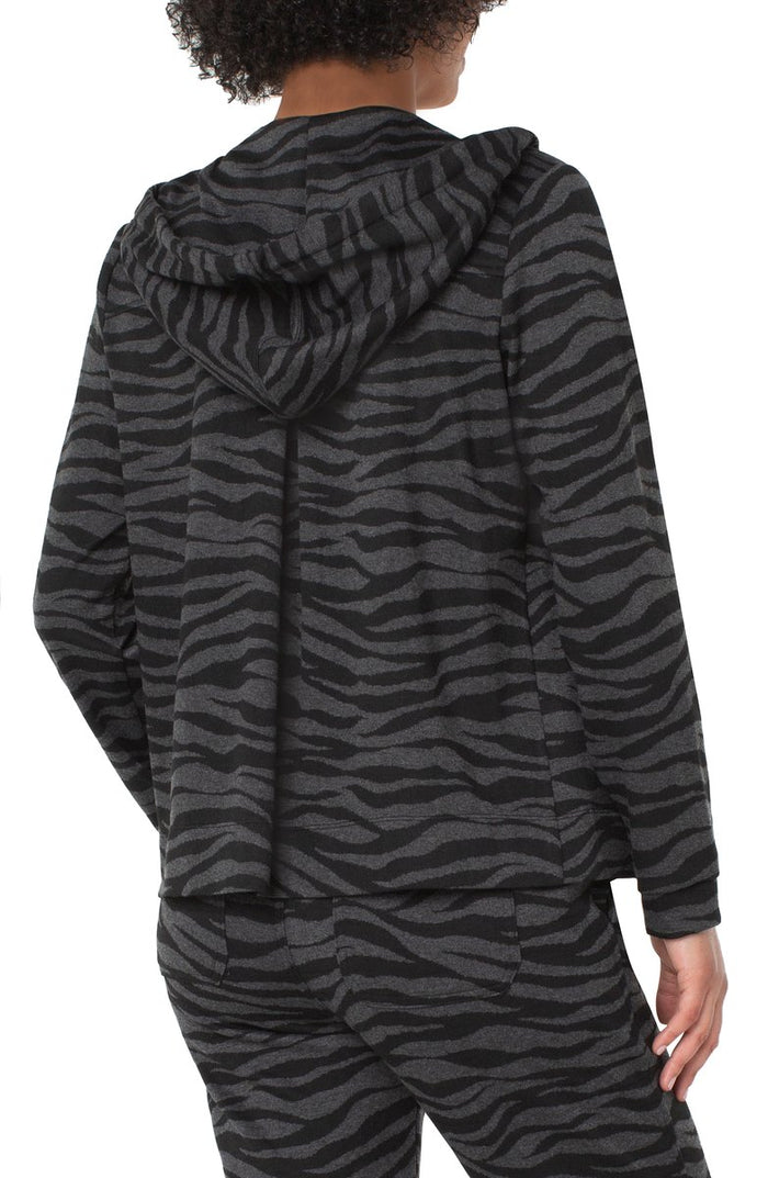Liverpool Zip Up Hoodie Jacket in Black/Grey Zebra