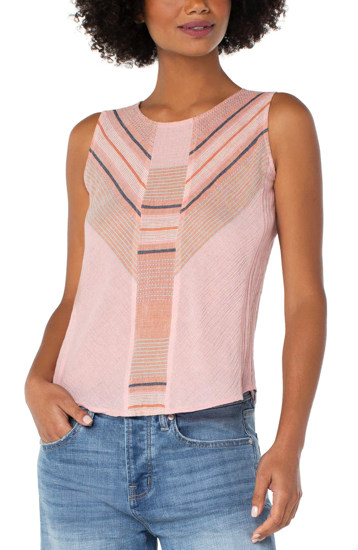 Sleeveless Scoop Neck Popover with Panel | Pink Multi Yam