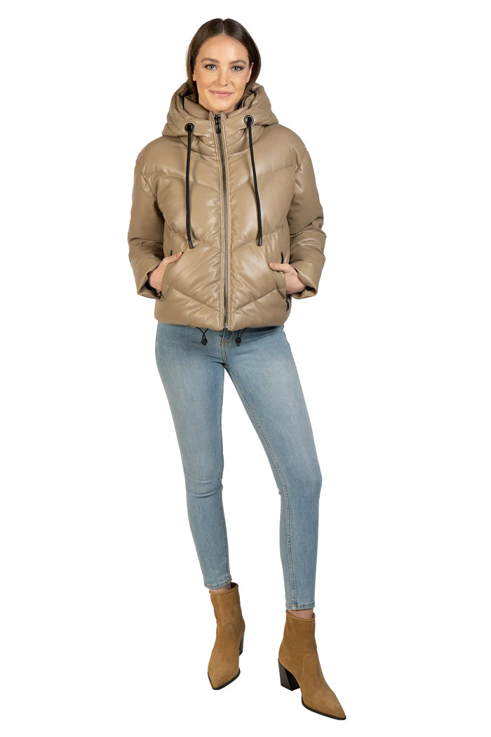 Hooded Quilted Pat Jacket | Taupe