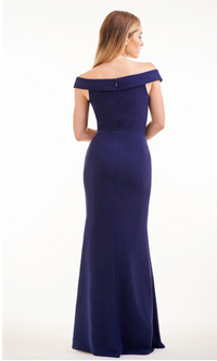 Simple Soft Crepe Long Bridesmaid Dress with Portrait Neckline | Several Colors - Sizes 00-34 | In Store ONLY