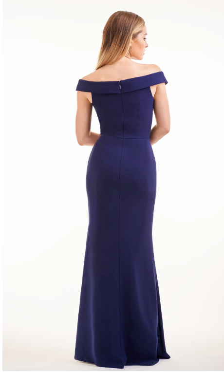 Simple Soft Crepe Long Bridesmaid Dress with Portrait Neckline | Several Colors - Sizes 00-34 | In Store ONLY