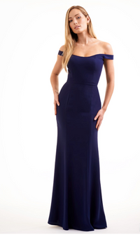 Soft Crepe Off-the-Shoulder Long Bridesmaid Dress | Available Long or Short - Several Colors - Sizes 00-34 | In Store ONLY