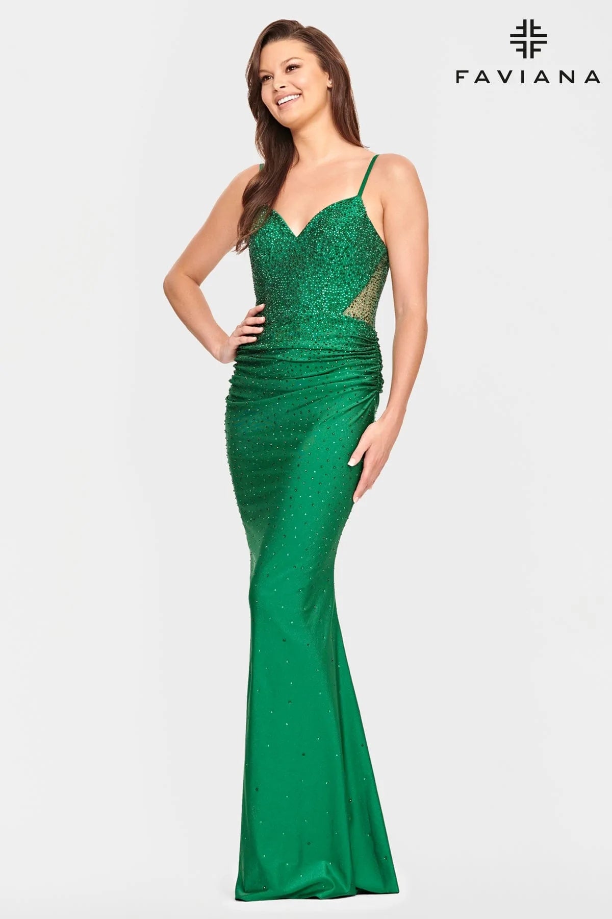 Faviana 10800 Hot Stone Sweetheart Corset Back Gown | Dark Emerald