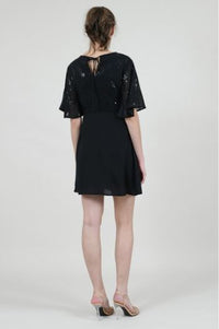 Chiffon and Sequin Short Sleeved Dress | Black