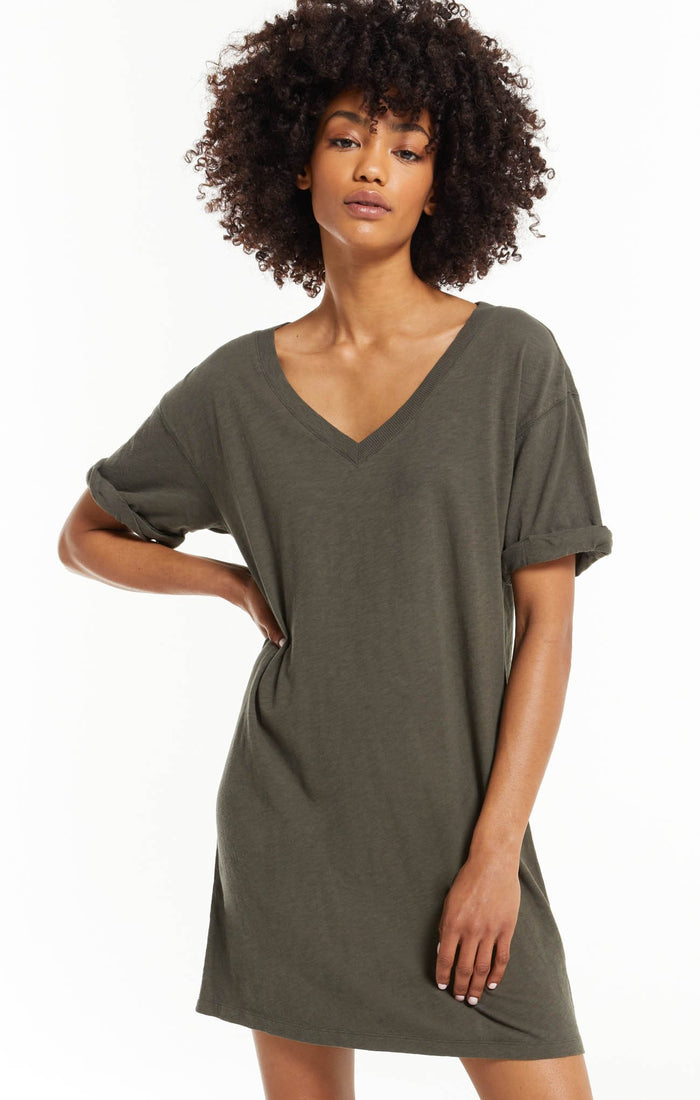 V-Neck T-Shirt Slub Knit Dress | Black, Seawood