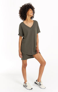 V-Neck T-Shirt Slub Knit Dress | Black, Seawood