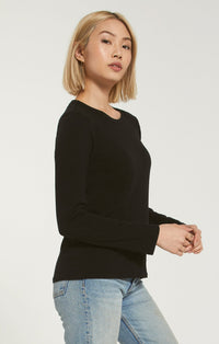 Z Supply Long Sleeve Crew-Neck Cotton Top | Black, White, Taupe