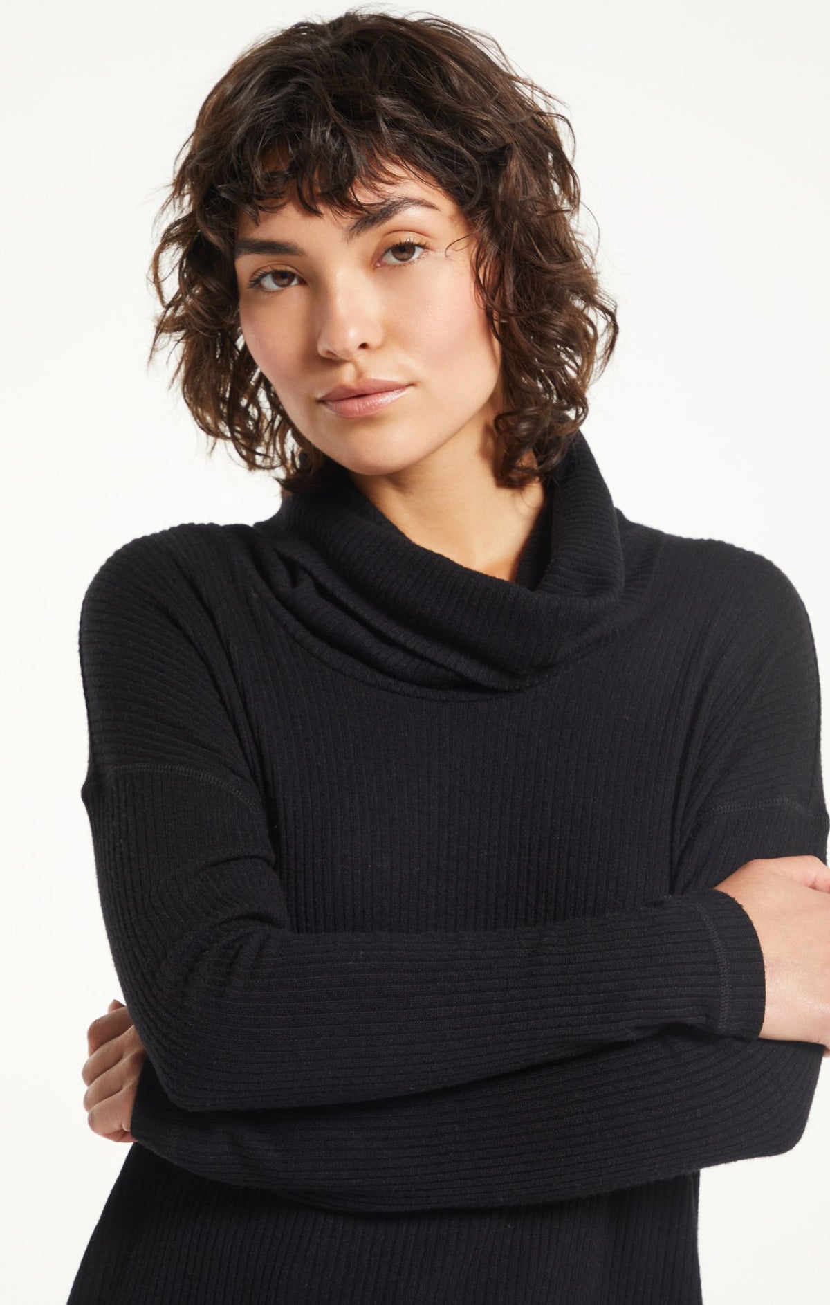 Long-Sleeve Cowlneck Rib Sweater