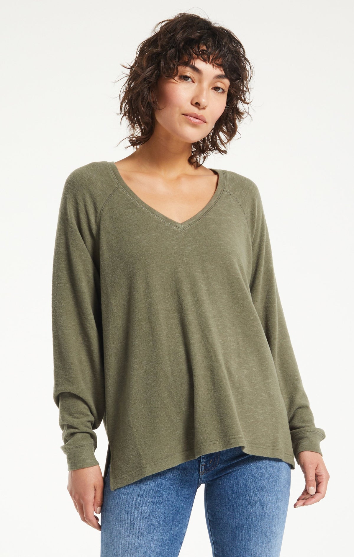 Lyndell Brushed Slub Knit Sweater Top | Charcoal, Sandstone, Dusty Olive