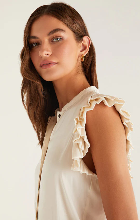 Dalia Ruffle Sleeve Top | White | Veridan