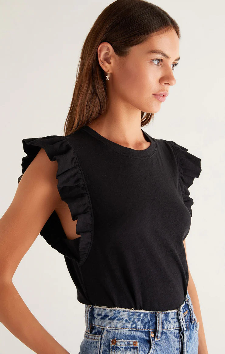 Dakota Ruffled Tank | Black, Pink, Otter