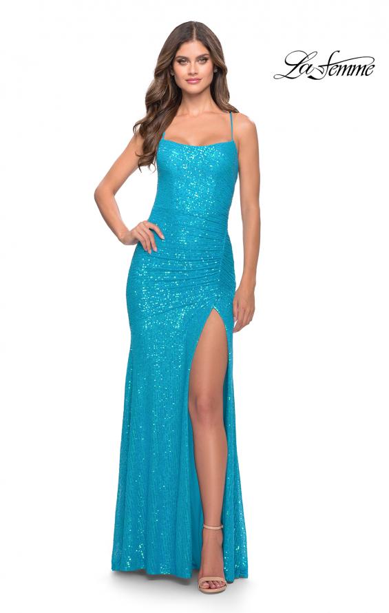 La Femme 31509  Sequin With Slit And Lace Up Back