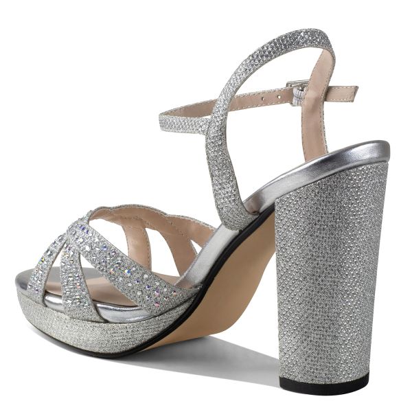 Ava 3.75" Glitter Heel | Silver | Champagne