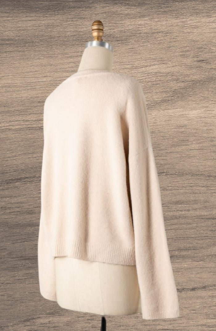 Buttons Front Plush Knit Cardigan | Beige, Heather Ivory