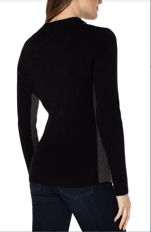 long sleeve cable twist neck wrap sweater | charcoal