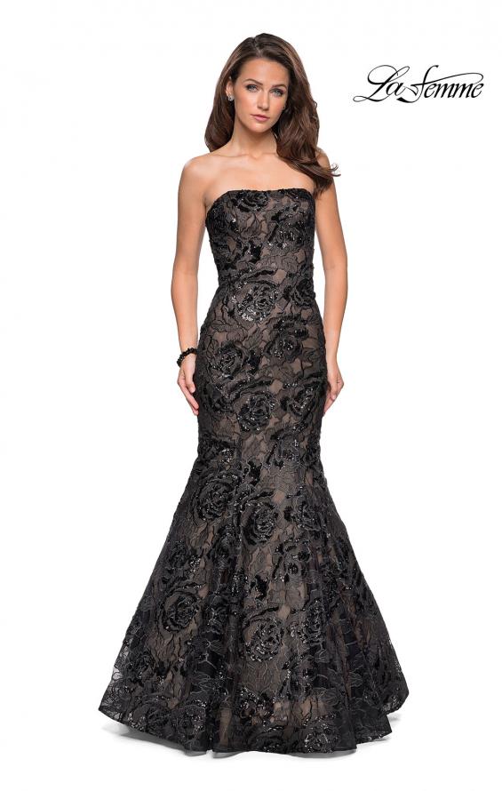 La Femme 27178 Strapless Mermaid Gown with All-over Sequin Embellished Lace