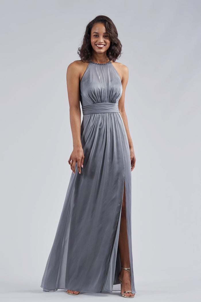 Belsoie Tiffany Chiffon Bridesmaid Dress with Halter Neckline | Available Long or Short - Several Colors - Sizes 00-34 | In Store ONLY