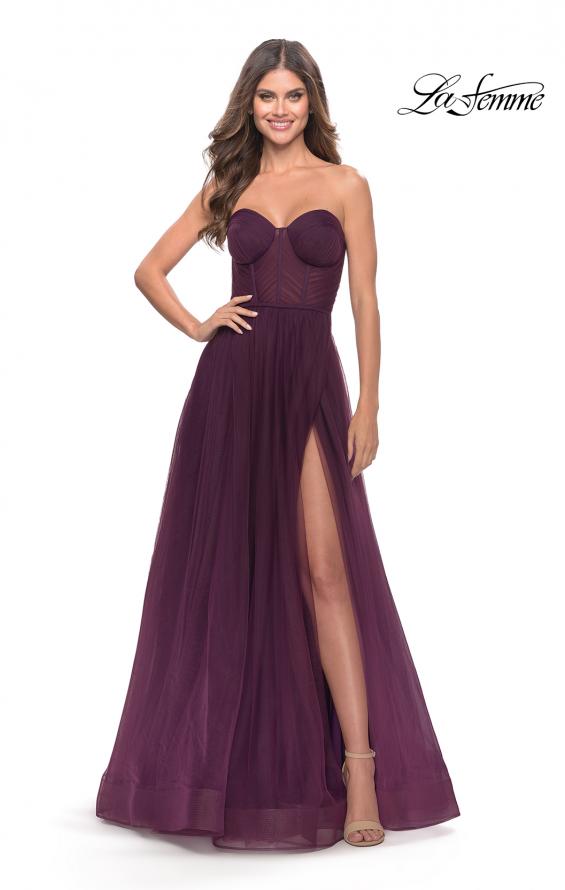 La Femme 31205 Illusion Bodice A-Line Gown with Boning