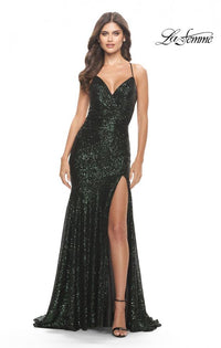 La Femme 31140 Sequin Gown With Slit