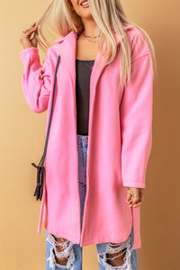Buttoned Coat With Tie | Pink