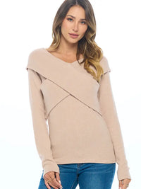 Cashmere Wrap Off the Shoulder Top | Taupe, Dark Cement